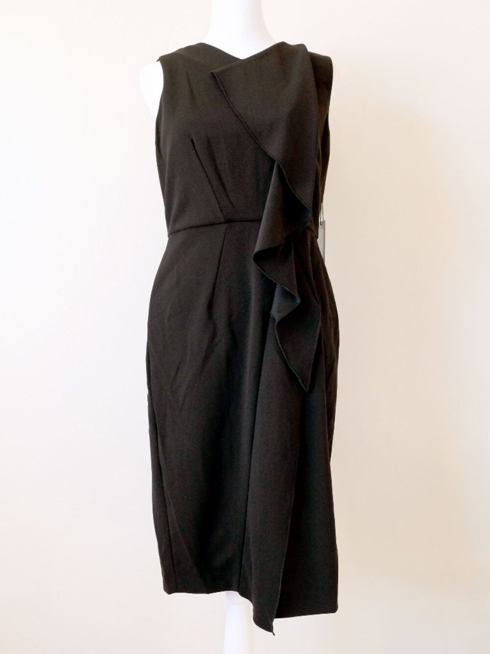 Calvin Klein Ruffled Collar Dress, Sleeveless, Black, Size 4, Excellent
